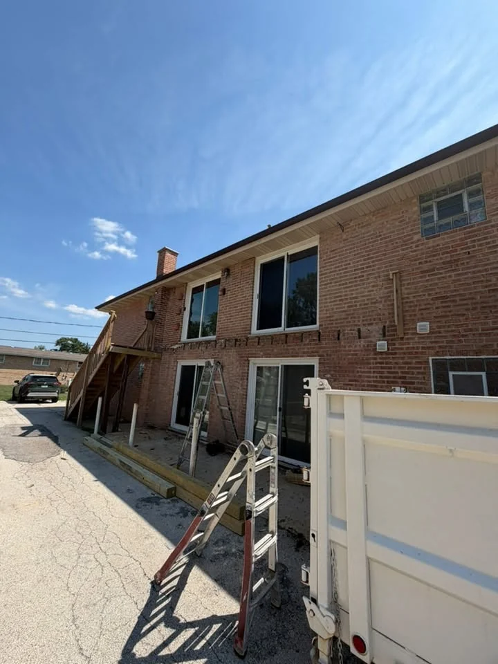 Exterior deck construction in progress