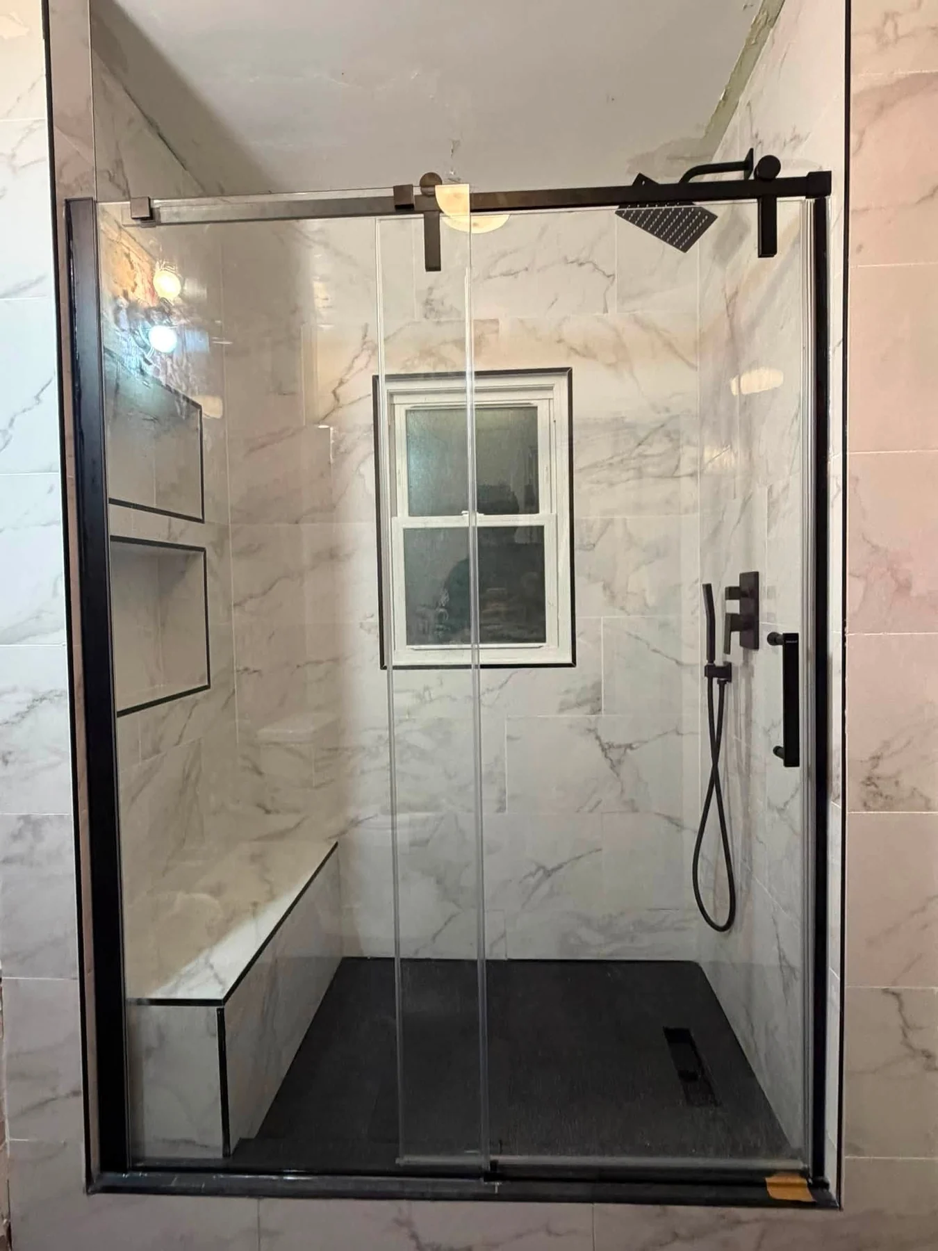 Completed tiled shower