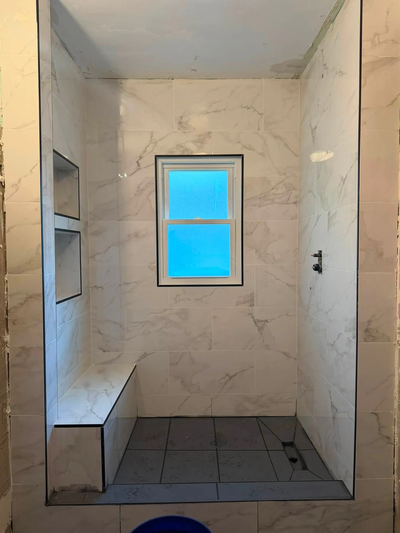 Walk-in shower during construction